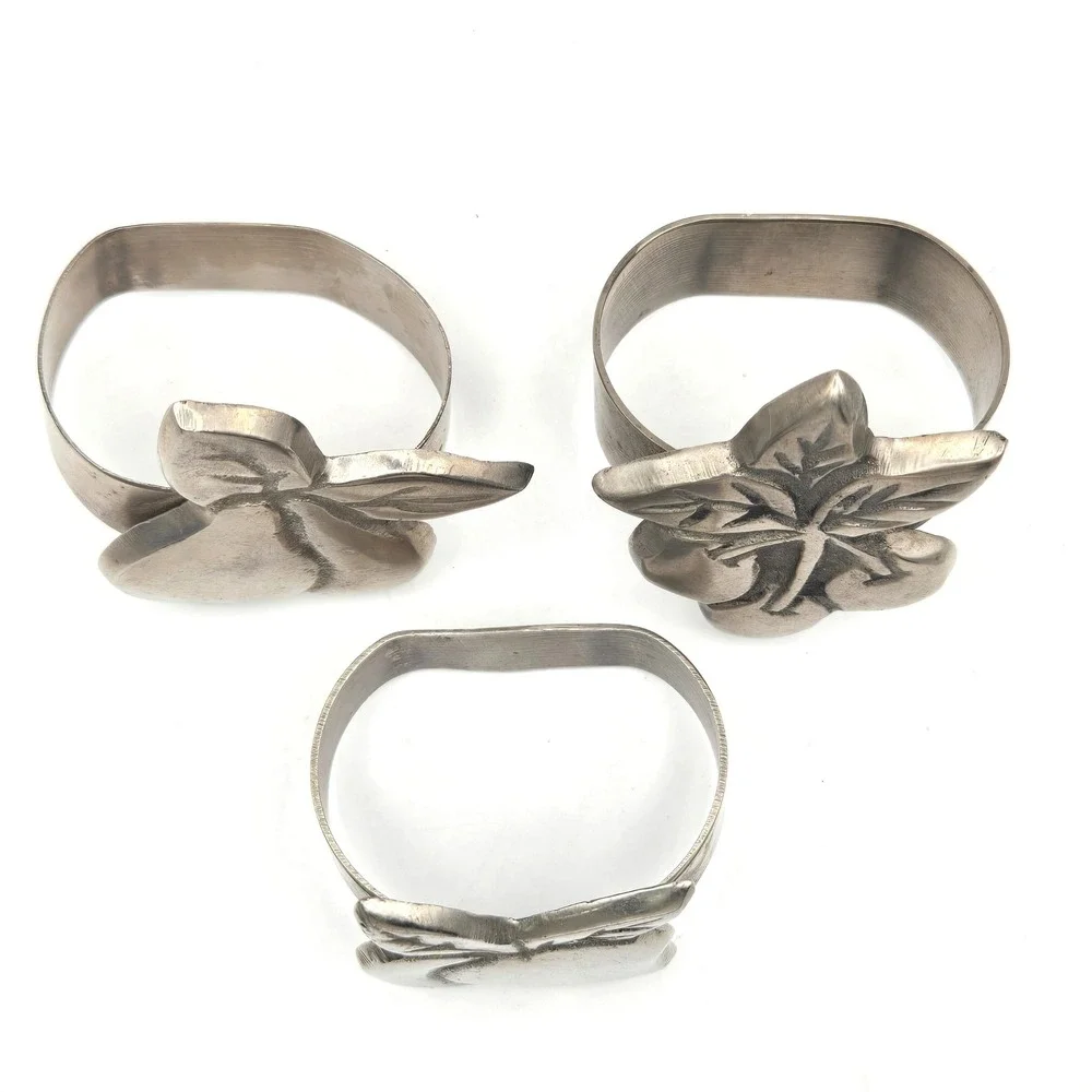 Vintage Fruit Napkin‎ Rings Set of 3 Silver Tone Metal Pear Apple Cherry Decor